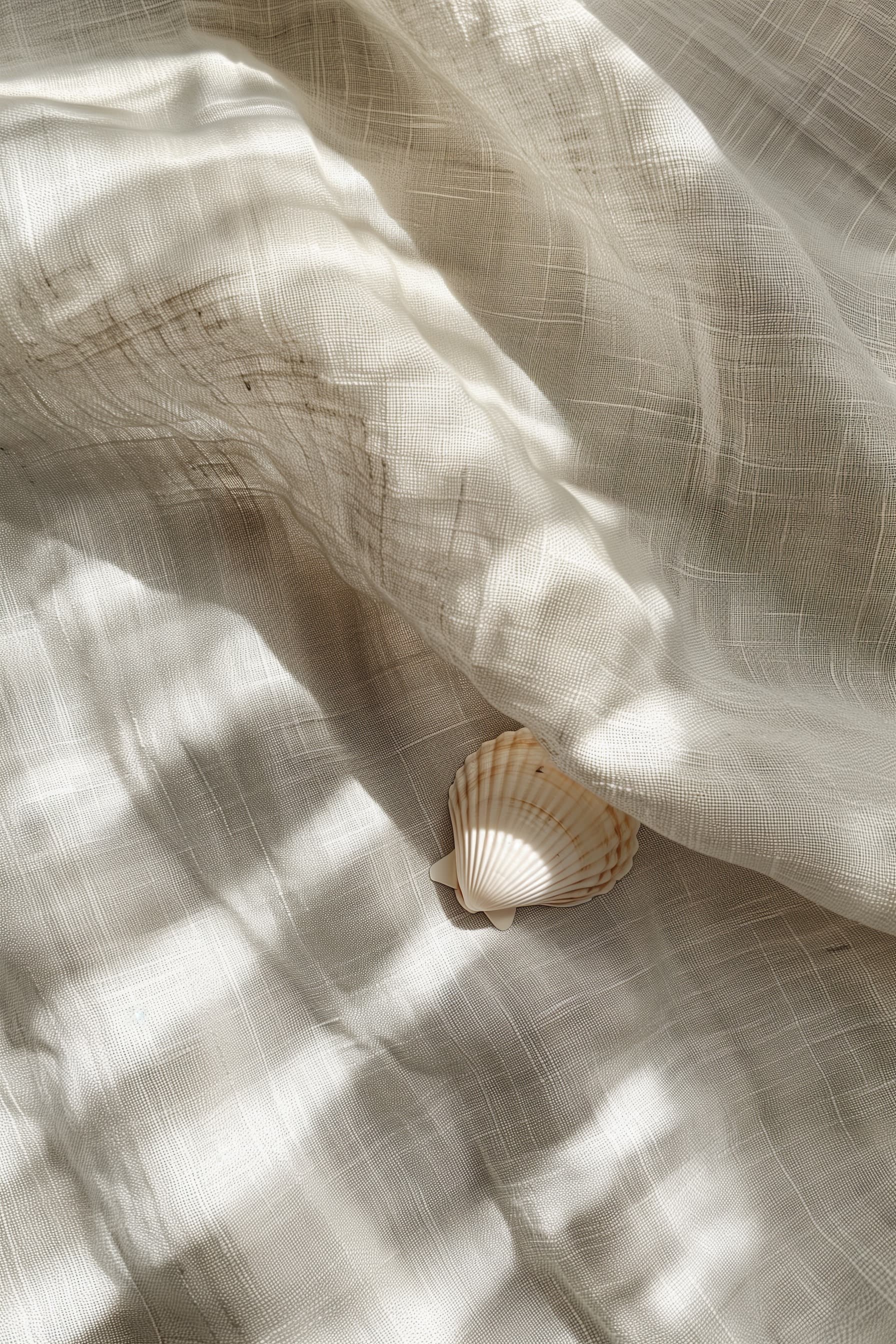 Delicate shell resting on linen